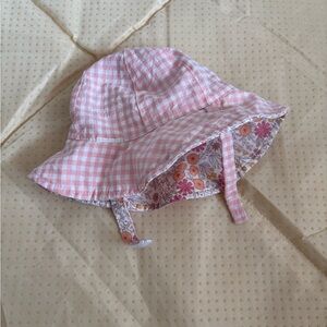 Baby Pink Gingham Sun Hat with Floral Lining - Kids Accessories